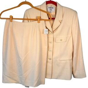 Kasper A S L Petite‎ Cream Beige Pale Yellow Suit Skirt Blazer Two Piece Size 6P